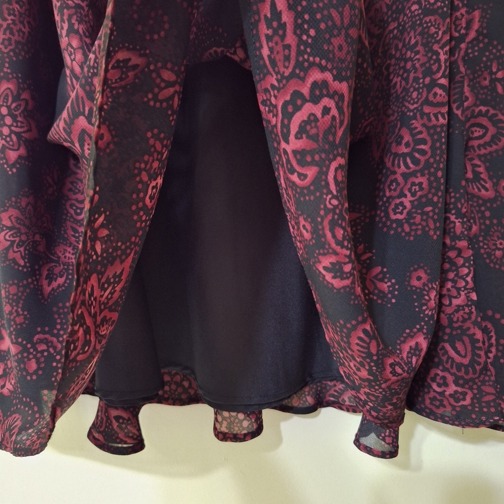 Vintage Sears Black & Red Floral Paisley A-Line Skirt - Petite 14P - Picture 3 of 6
